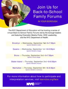Read more about the article Back to School Family Forum for Queens on 9/1/2021