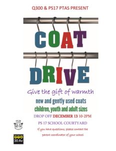 Read more about the article Q300/PS17 PTA Coat Drive 2021 (12/13/2021)