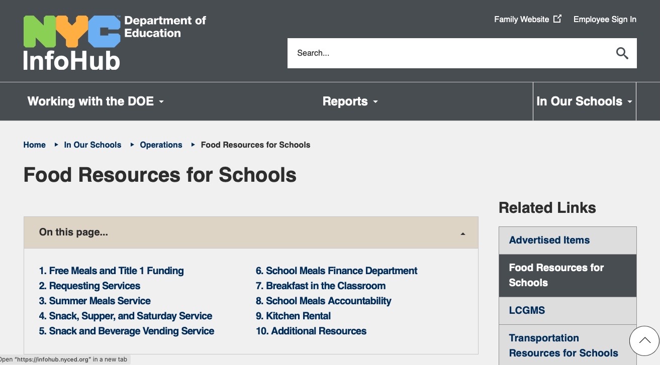 NYC Dept Of Ed Office Of Food And Nutrition Services OFNS Survey 