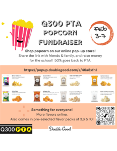 Read more about the article Q300 PTA Popcorn Fundraiser 2023 (2/3/2023 – 2/7/2023)