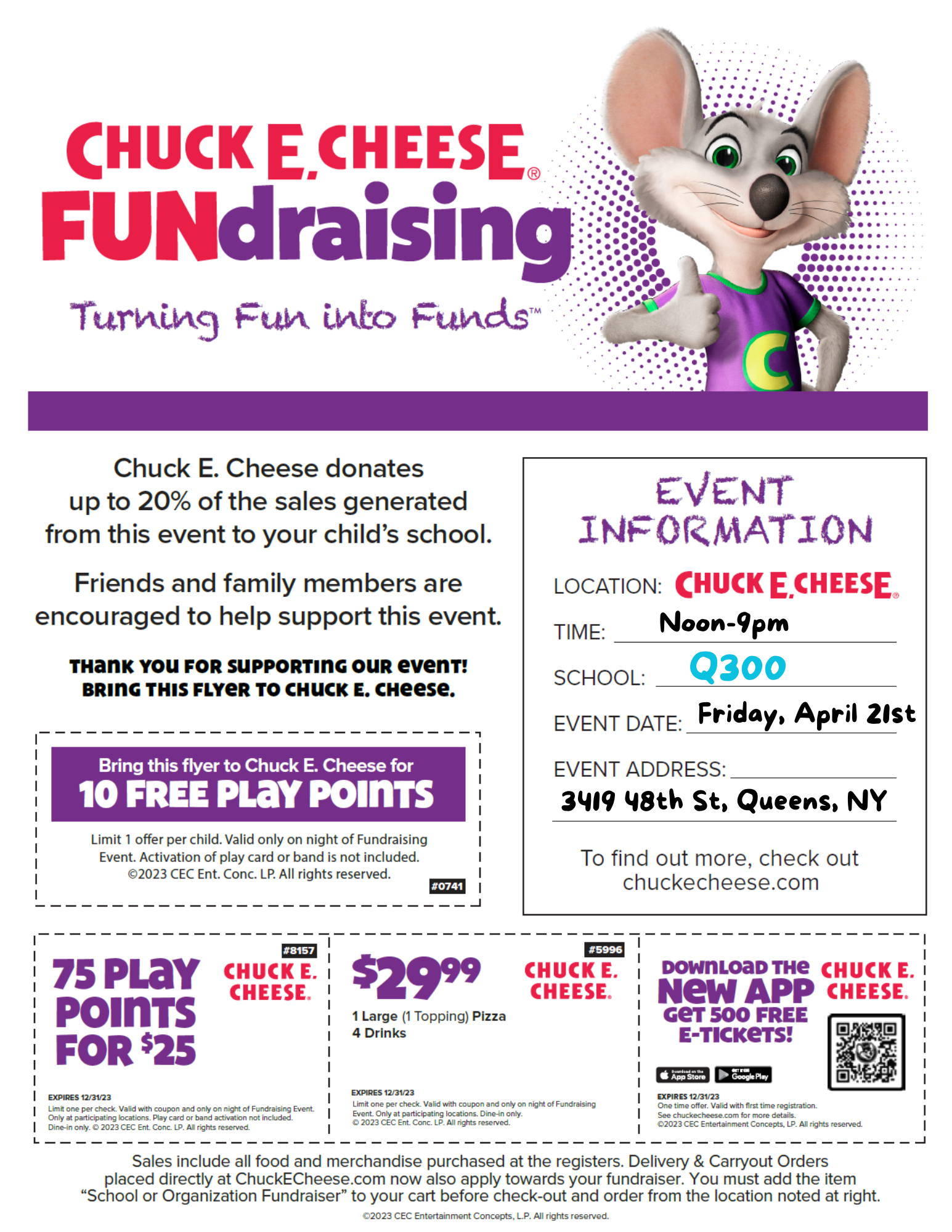 Chuck E. Cheese Fundraising 4 21 2023 Q300 PTA