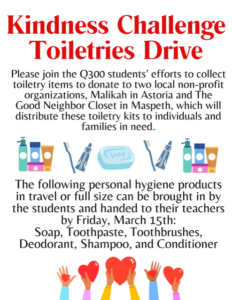 Read more about the article Q300 Kindness Challenge 2024: Toiletries Drive (by 3/15/2024)