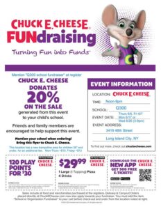 Read more about the article Chuck E. Cheese Fundraising (6/6/2024, 6/7/2024, 6/17/2024, & 6/26/2024)